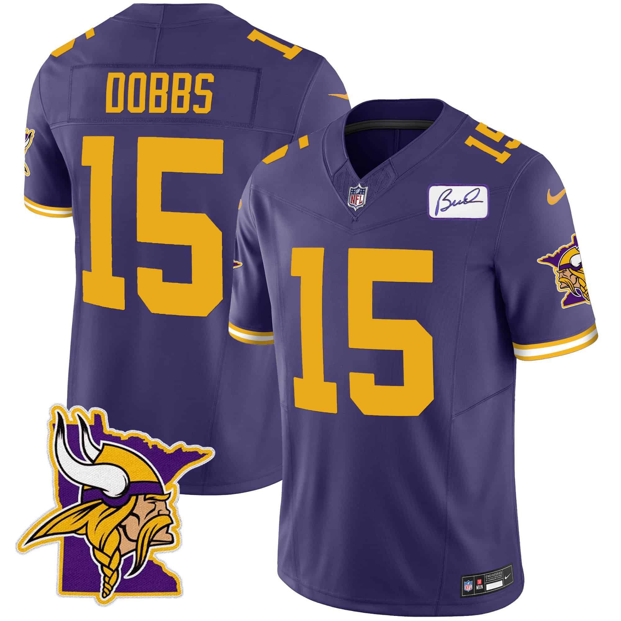 Men Minnesota Vikings #15 Dobbs Purple 2024 Nike Patch Classic Limited NFL Jersey style 2